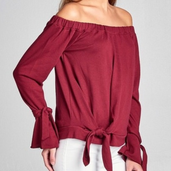 felicias Tops - Red Off the Shoulder Tie Up Top